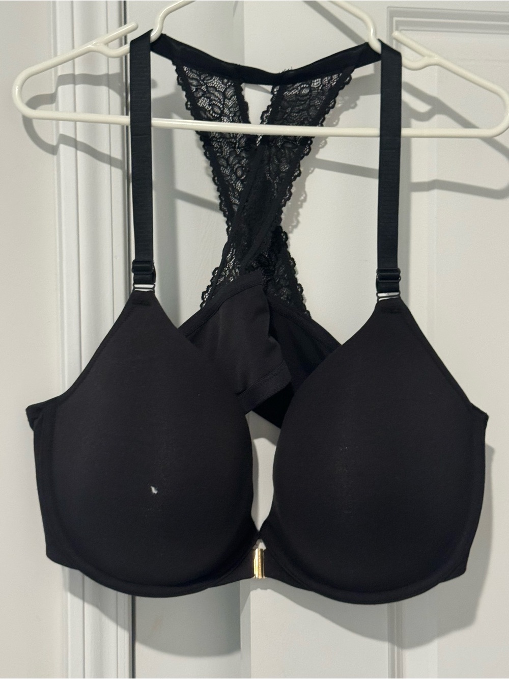 Cacique Black Lace-Back T-Shirt Bra with Front Clasp